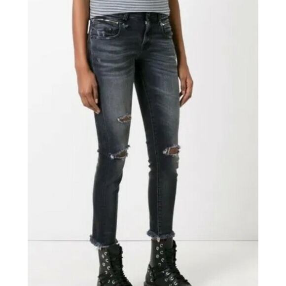 R13 Biker Boy Albany with rips Jeans Sz 27 R13W0087-297 Whiskered Raw Hem (G - Picture 5 of 15